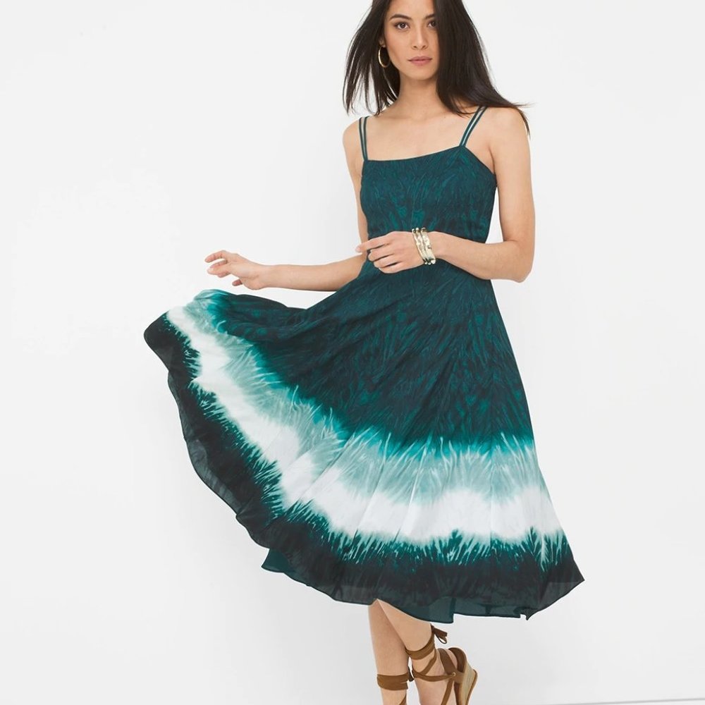 White House Black Market Green Dip Dye Dress, 8P